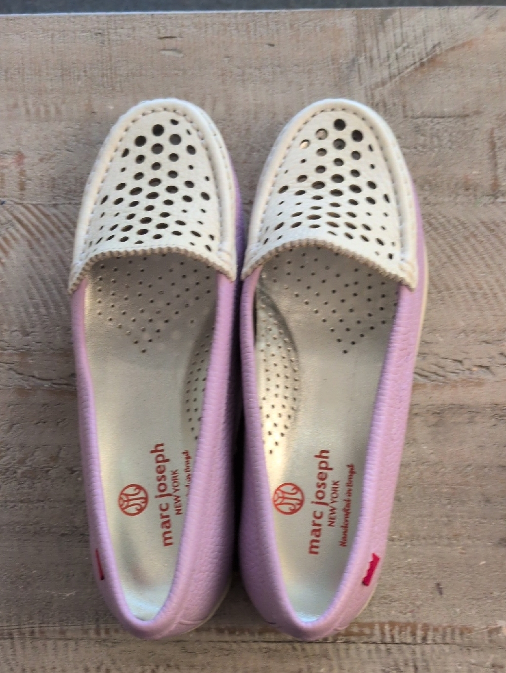 Madison Pink and White Perforated Slip-On Flats